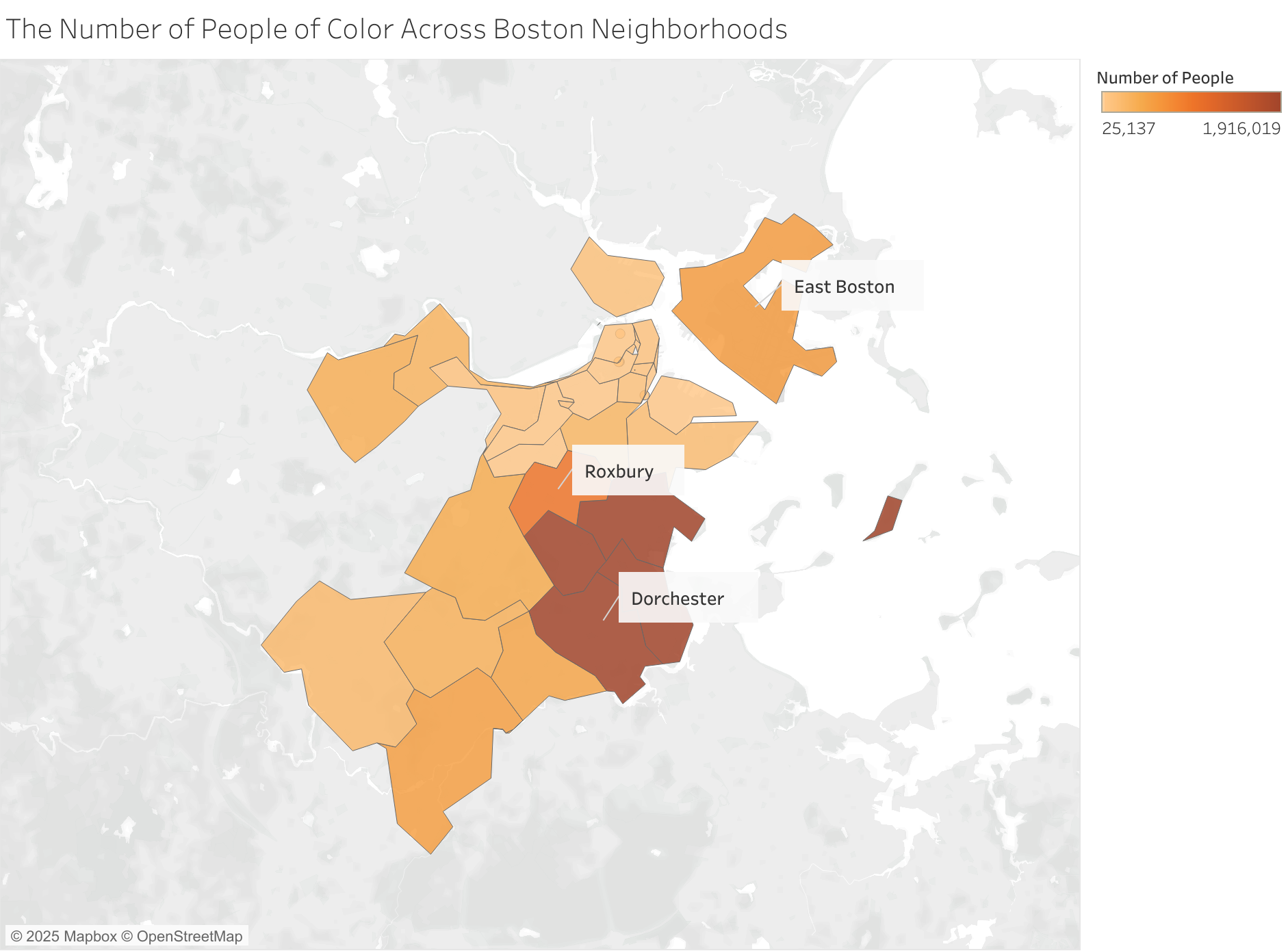 The Number of People of Color Across Boston Neighborhoods